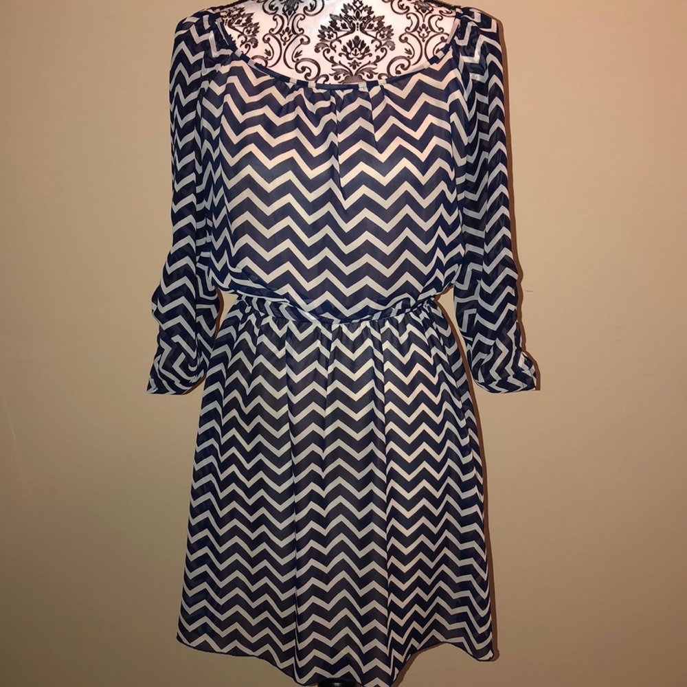 Chevron Blue & White Sz Med. Summer Dress